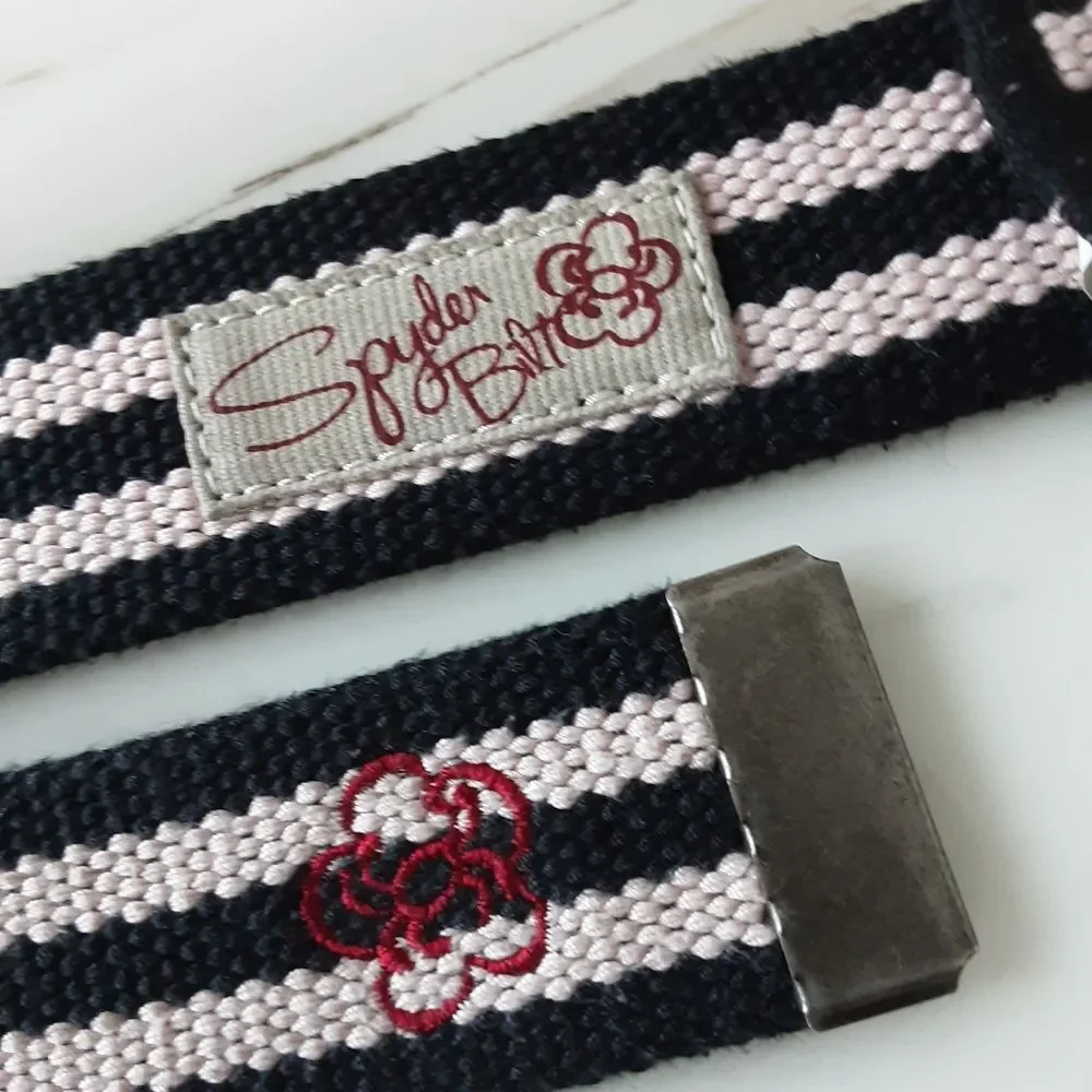 SPYDER BILT COTTON WOVEN BLACK STRIP NICKLE BUCKLE BELT SZ M